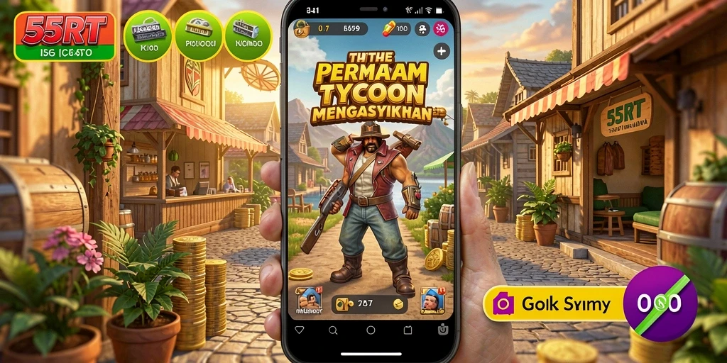 Tangkapan layar 55RT menunjukkan antarmuka permainan Tycoon yang menarik.