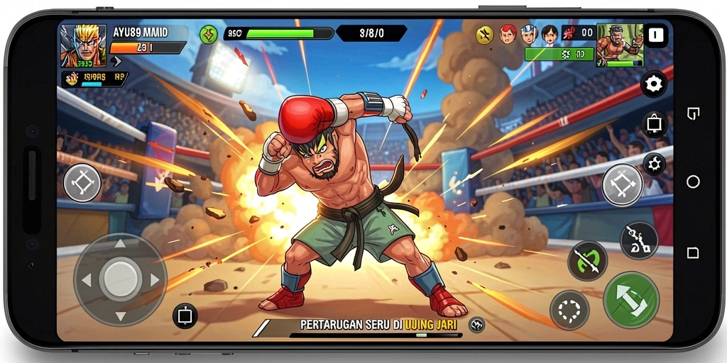 Tampilan seru gameplay AYU89 dalam pertarungan Fighting.