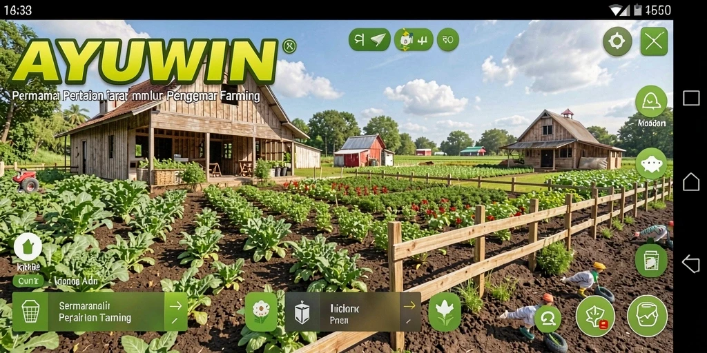Tampilan gameplay AYUWIN yang menampilkan aktivitas pertanian yang menyenangkan.