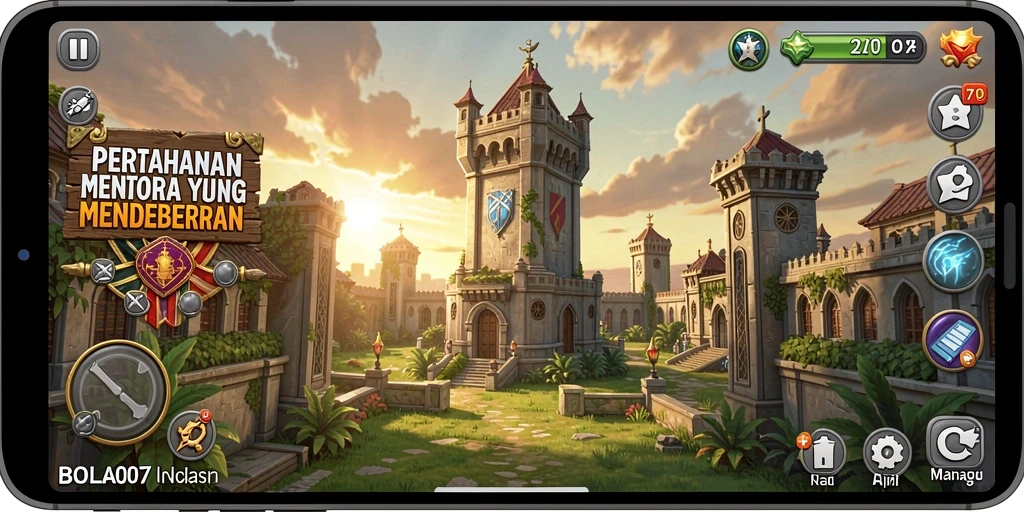 Gameplay BOLA07 menampilkan pertahanan menara yang strategis dan seru.