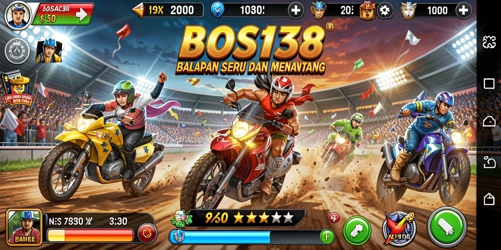 Tampilan screenshot gameplay menarik dari BOS138 dengan balapan seru.