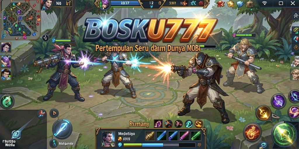 Screenshot gameplay seru dari BOSKU777 dalam pertempuran MOBA.
