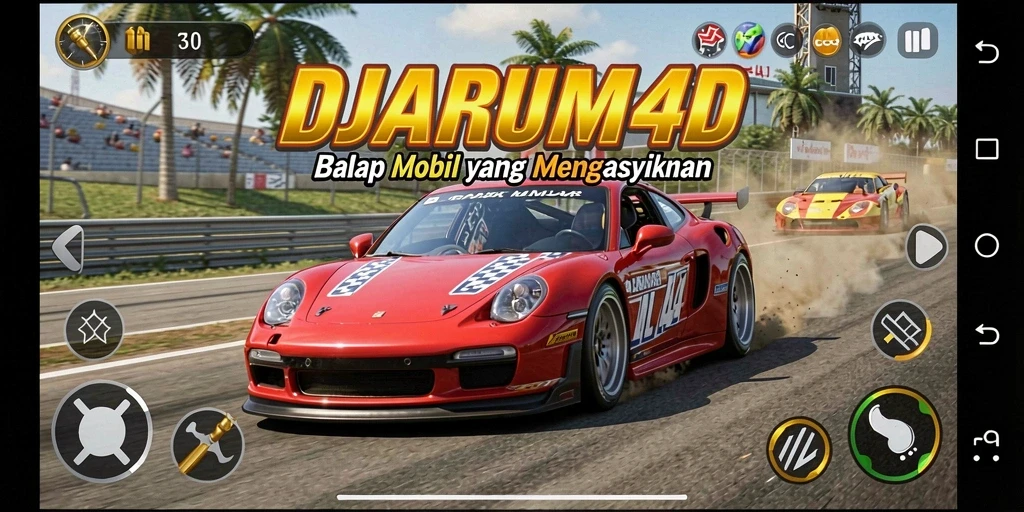 Screenshot gameplay DJARUM4D yang menampilkan aksi balapan mobil.