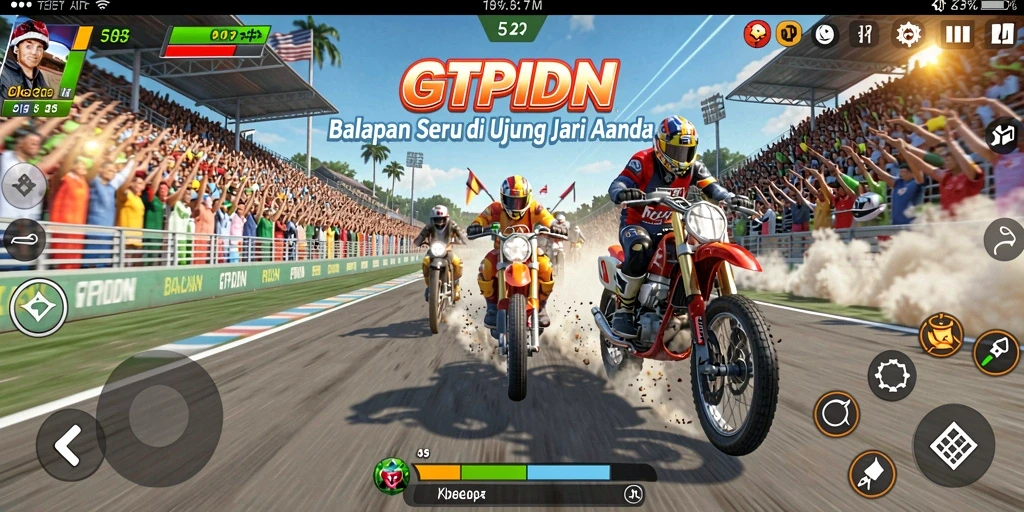 Tangkapan layar GTPIDN yang menampilkan suasana balapan seru.