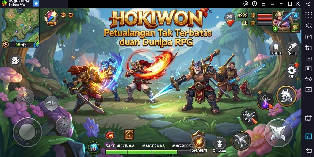 Screenshot gameplay HOKIWON yang menunjukkan pertarungan seru dalam RPG.