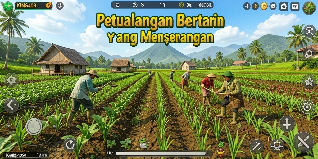 Screenshot gameplay KING403 dengan aktivitas bertani yang seru.