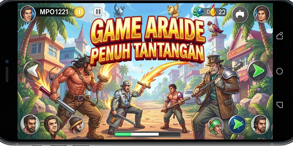 Screenshot menunjukkan aksi seru dalam game Arcade MPO1221.