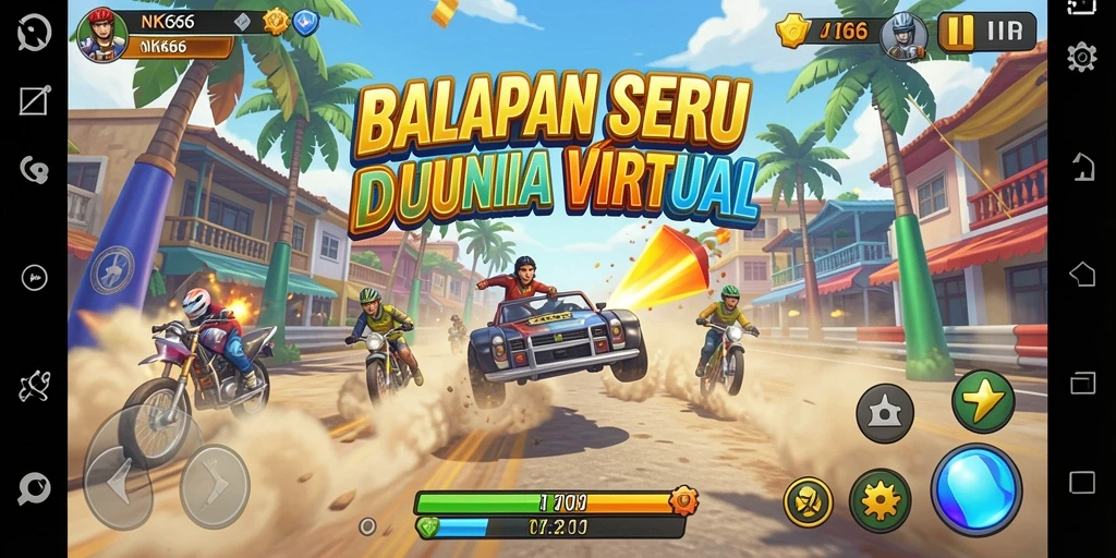 Screenshot gameplay NK666 dengan mobil balap yang sedang melintasi trek.