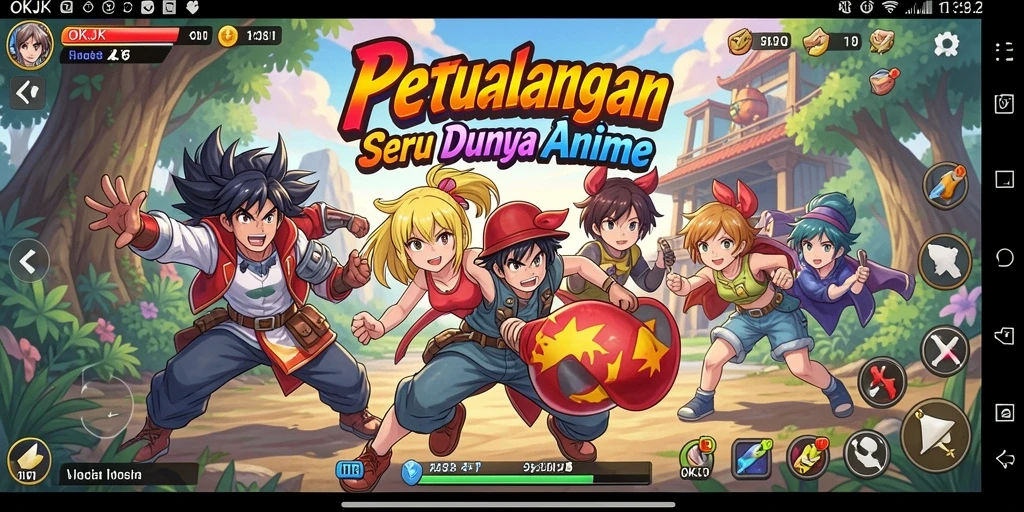Tampilan gameplay menakjubkan dari OKJK yang penuh warna dan karakter menarik.