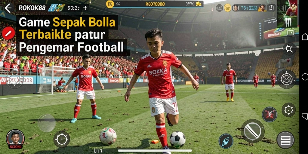 Tampilan gameplay ROKOK88 dengan aksi sepak bola mendebarkan.
