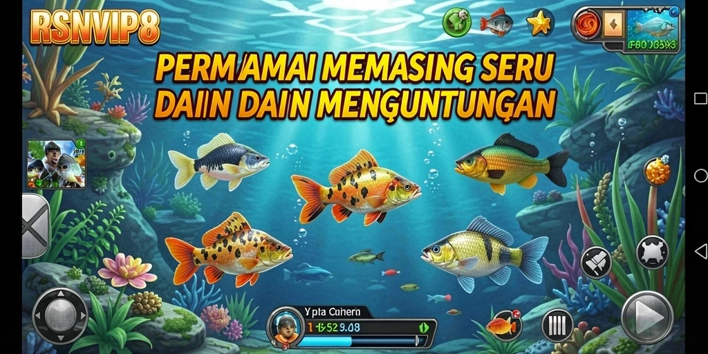 Screenshot gameplay RSNVIP8 menampilkan aksi memancing yang seru dan mendebarkan.