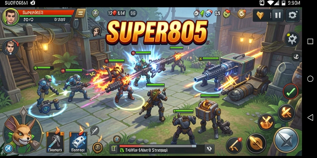 Tangkapan layar gameplay SUPER805 menampilkan pertempuran strategis yang mendebarkan.