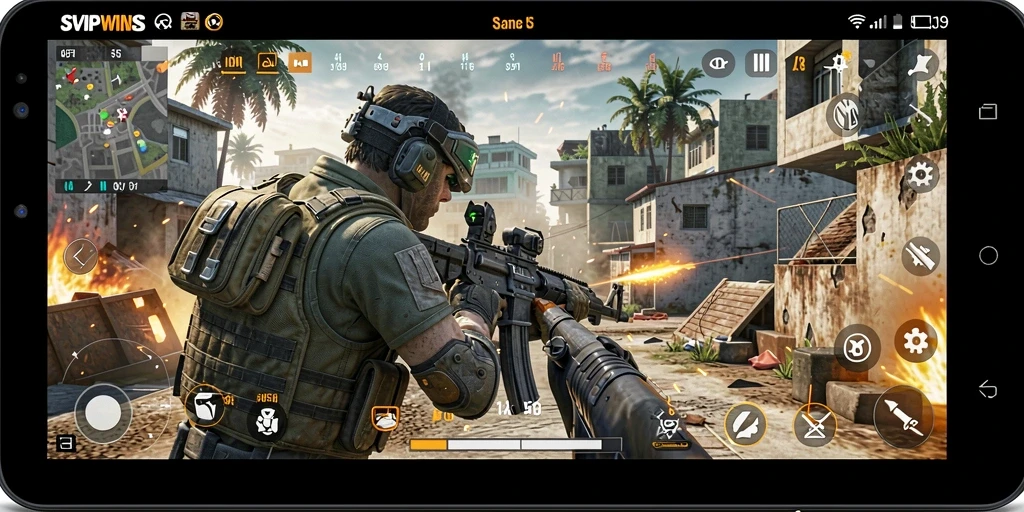 Screenshot gameplay SVIPWINS menampilkan pertarungan seru dalam FPS.