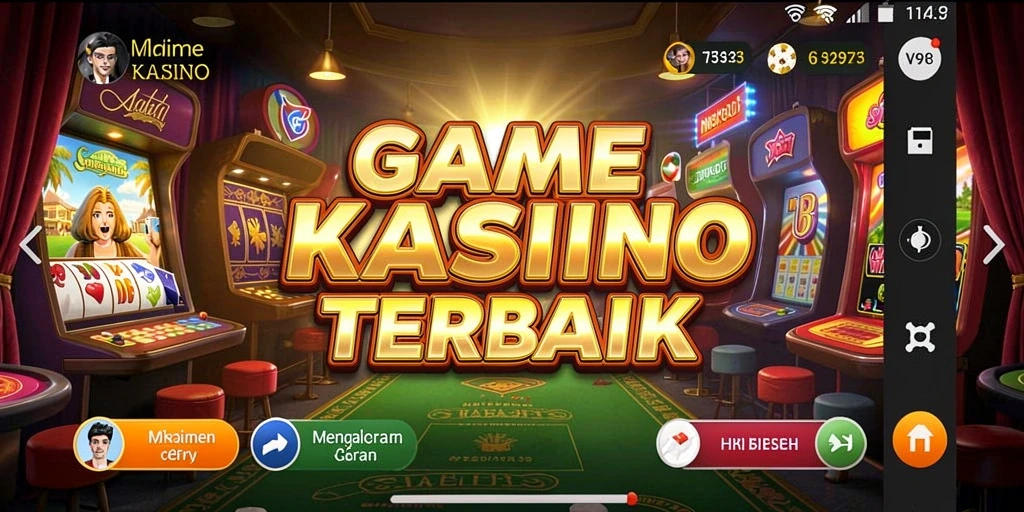 Tampilan gameplay V98 yang mendebarkan dengan tema kasino.
